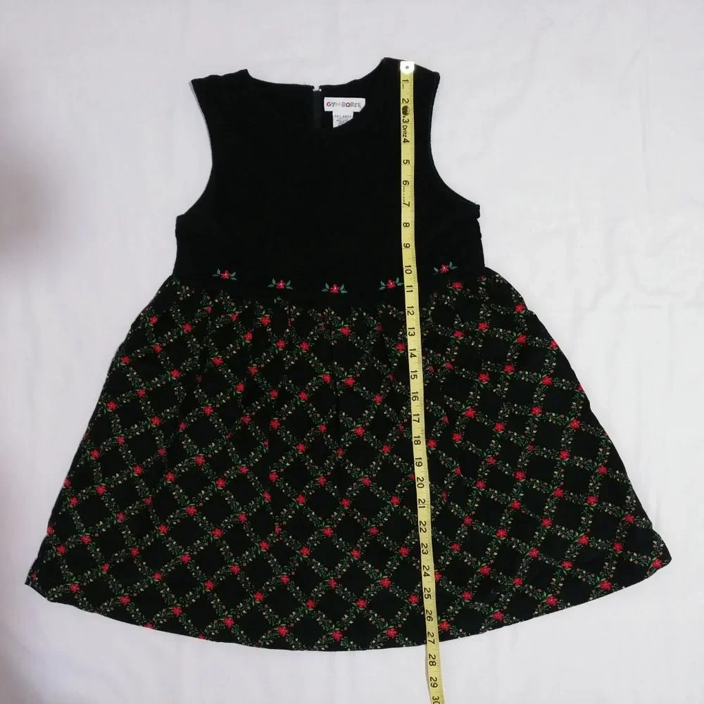 Gymboree Black Corduroy Floral Poinsettia Holiday Garland Dress Girls XXL 6-7yrs